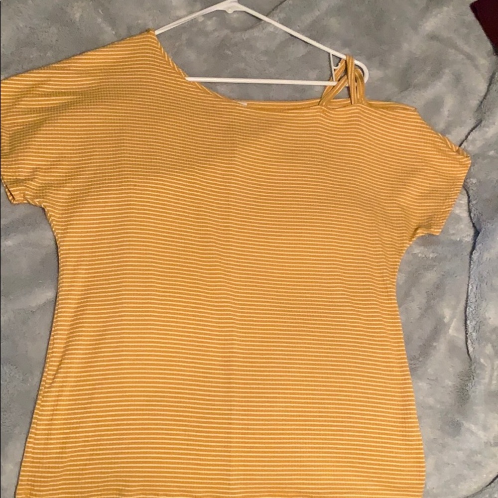 Yellow and white cold shoulder top